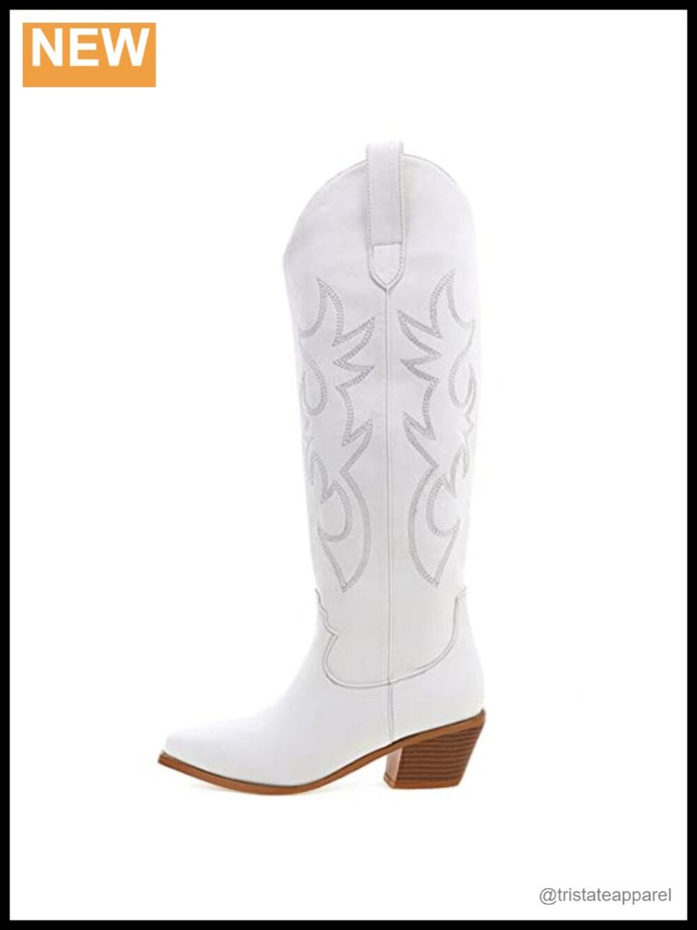 Embroidered Western Cowboy Boots Mid Block Heel Knee High Pull On